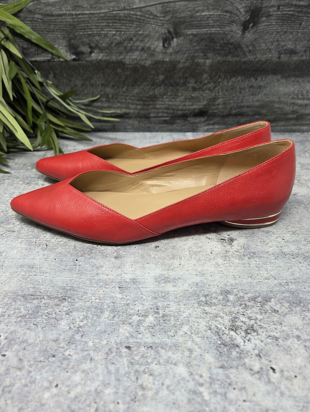 Naturalizer Red Havana Pointed Toe Flats Size 12 Metallic Trim Heel Office Party - Picture 4 of 11